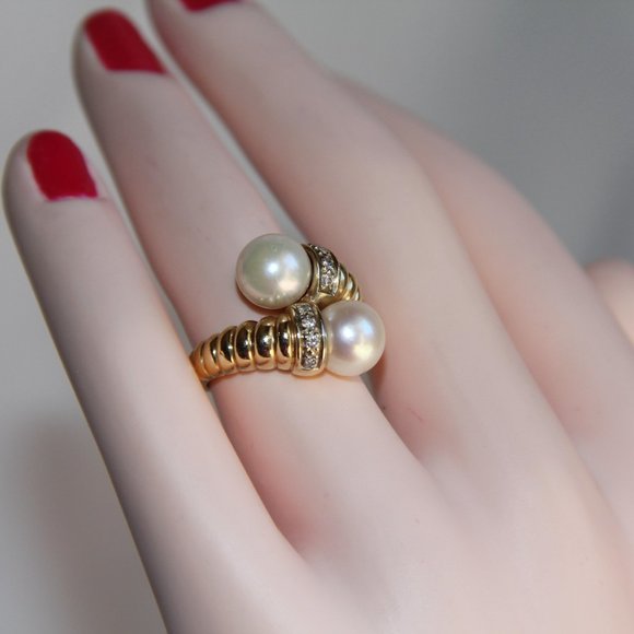 Whitehall 14k Gold Pearls and Diamonds Ring - Picture 4 of 13